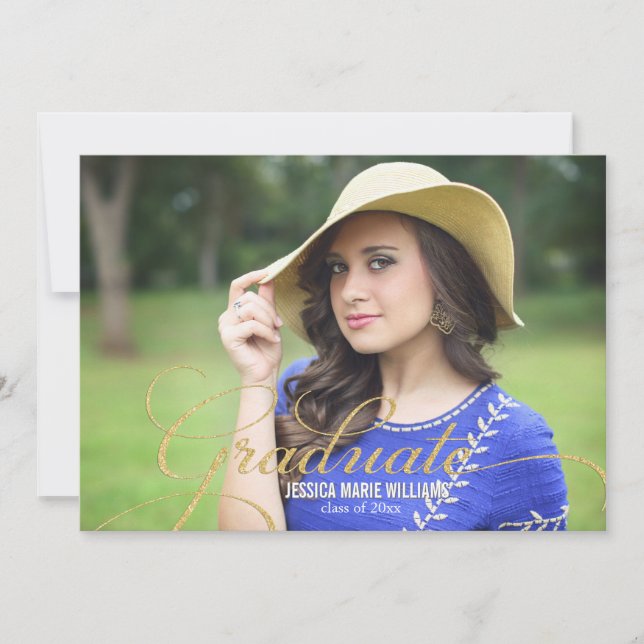 Convites para a graduação de brilho Dourado elegan (Frente)