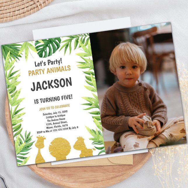 Convites para Animais da Floresta Látea com Foto (Glitter Woodland Animals Invitations with photo)