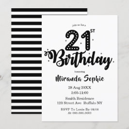 Convites para aniversário de 21 anos branco e pret