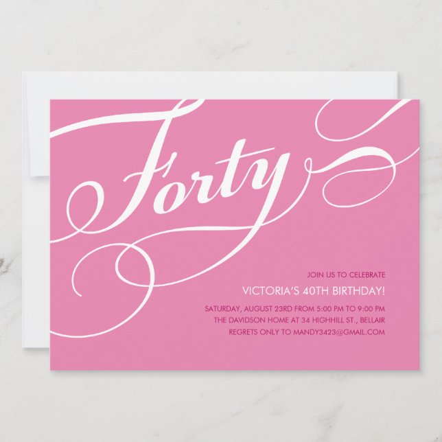 Convites para aniversário de 40 anos cor-de-rosa (Frente)