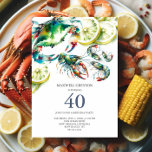 Convites para aniversário de 40 anos de Encerramen<br><div class="desc">Celebre seu aniversário de 40 anos de marco com um inesquecível fermento de frutos do mar! Nossos convites exclusivos para aniversário de 40 anos são projetados para ele, com uma ilustração aquática de caranguejo, camarão e lagosta. Perfeito para uma festa de baixo país ou temática Cajun, estes convites deram o...</div>
