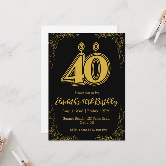 convites para aniversário de 40 anos florais moder (Frente/Verso In Situ)