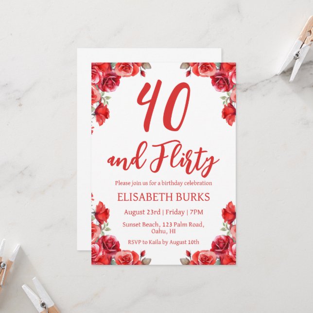 convites para aniversário de 40 anos florais moder (Frente/Verso In Situ)