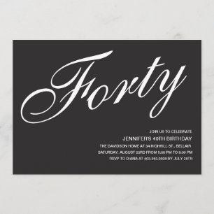 Convites para aniversário de 40 anos preto e branc