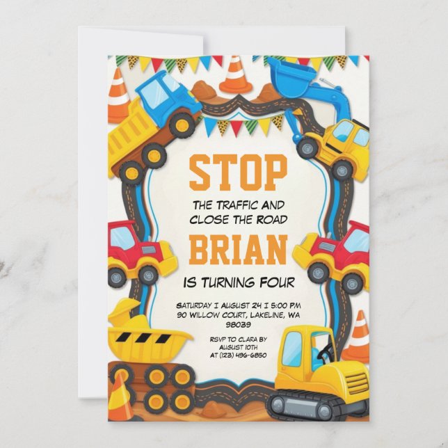 convites para aniversários de construção de grande (Frente)