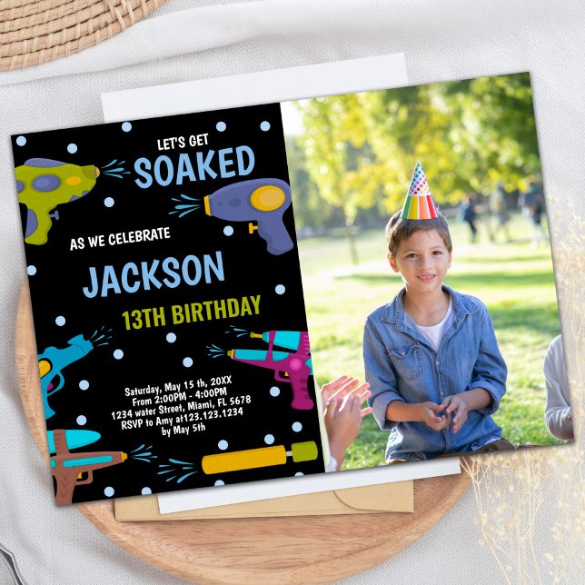 Convites para Arma de Foto Azul Amarelo Azul (Yellow Black Blue Photo Water Gun Invitations)