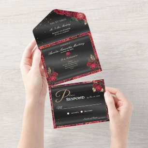 Convites para Baratos de Quinceañera Preto e Verme