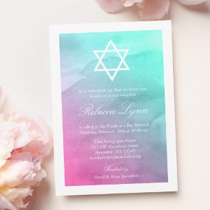Convites para Bat Mitzvah, Cor de Água Rosa e Aqua
