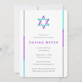 Convites para Bat Mitzvah Moderno | Roxo + Teto