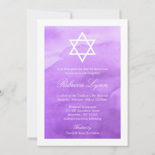 Convites para Bat Mitzvah Purple Watercolor