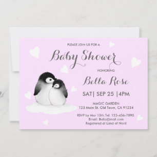 Convites Para Bebê De Pinguim Púrpura Pálido