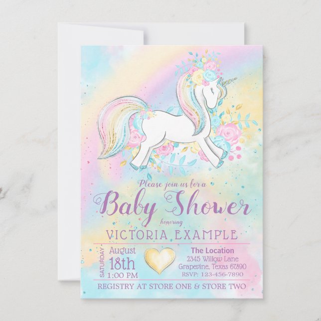 Convites para Bebê do Rainbow Unicorn (Frente)