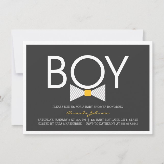 Convites para Bebê Elegante Arco Tie Boy (Frente)