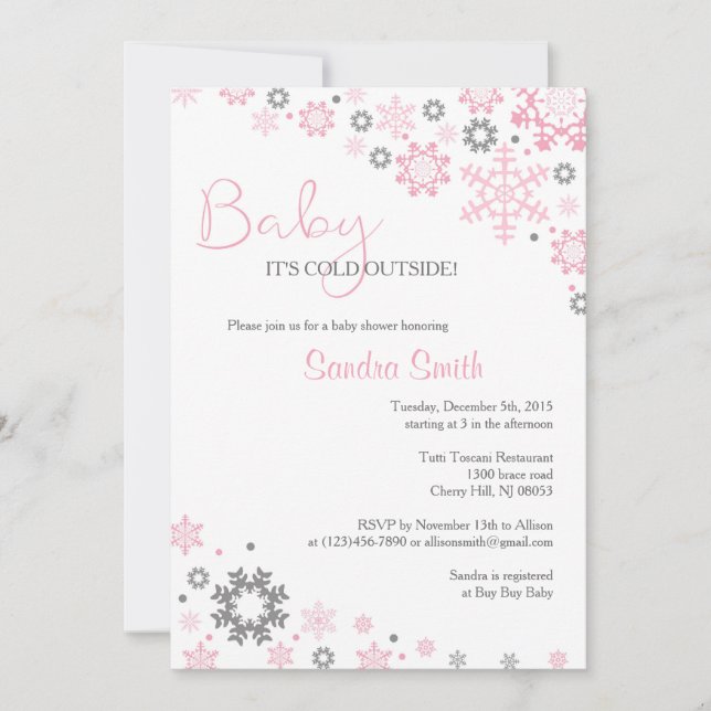 Convites para Bebê em Floco de Neve Inverno para M (Frente)