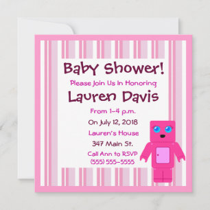 Convites para Bebê Robô Rosa-Cor-de-Corte