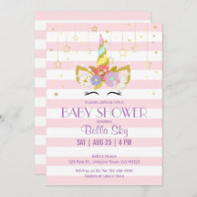 Convites para Bebê Rosa e Dourado do Unicorn