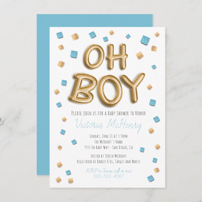 Convites para Bebês de Balão de Folha de Ouro Mode (Frente/Verso)