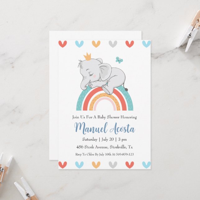 convites para bebês de elefante azul moderno (Frente/Verso In Situ)
