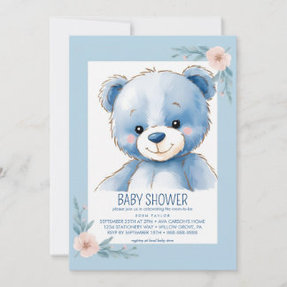 Convites para bebês de urso azul liso