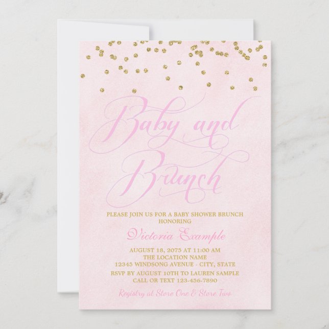 Convites para Brunch de Chá de Bebê Menina (Frente)