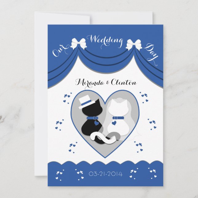 Convites para Casais de Casamento de Gato Azul (Frente)