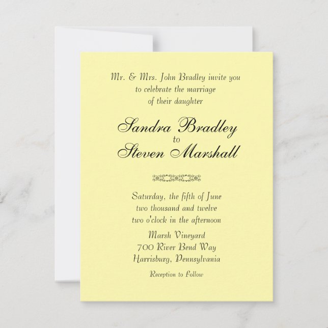 Convites para Casamento Amarelo Sólido (Frente)