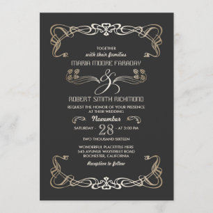 Convites para Casamento Art Deco Dourado