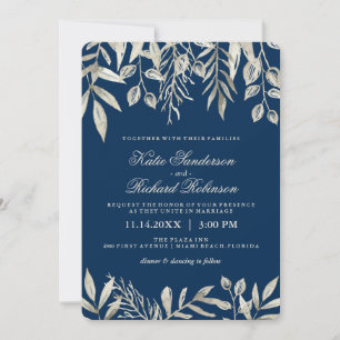 Convites para Casamento Azul de Prata e Marinho