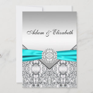 Convites para Casamento Azul de Teal Silver Elegan