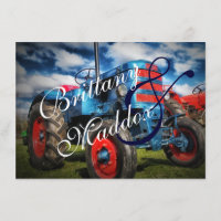 Convites para Casamento Azul de Trator de Fazenda 