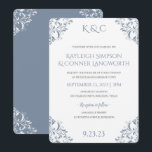 Convites para Casamento Azul Dusty | Elegante<br><div class="desc">NADINE WEDDING INVITATION (DUSTY BLUE): Este elegante modelo de convite de casamento apresenta um design de cantos de vintagem único. Este design está definido em azul/cinza empoeirado, mas você pode alterá-lo na extremidade: **COMO ESCOLHER SUA PRÓPRIA COR: 1) Clique no botão "Personalizar" ou "Personalizar" ou "Editar". 2) Escolha uma nova...</div>