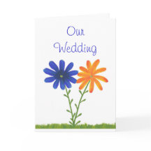 Convites para Casamento Azul e Laranja, Flores