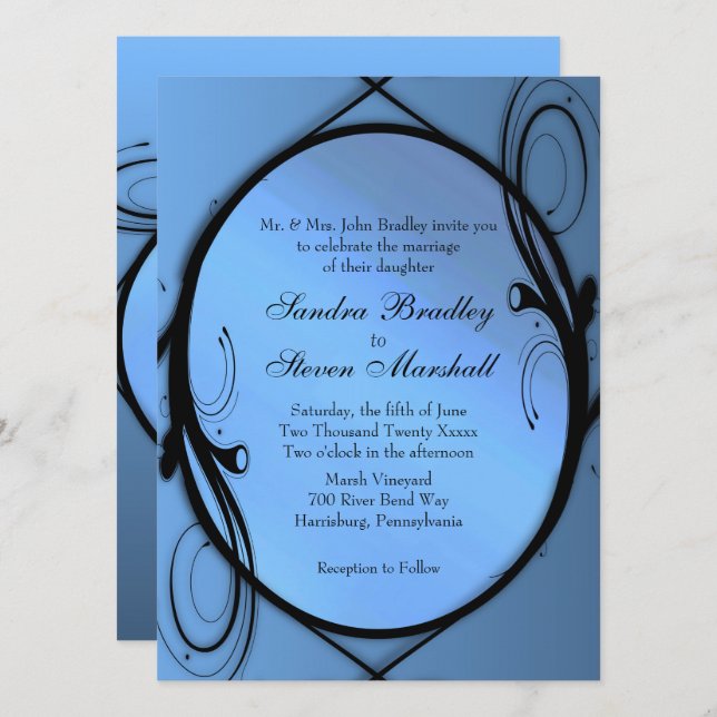 Convites para Casamento Azul Elegante (Frente/Verso)