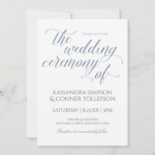 Convites para Casamento Azul Elegante-Caligrafia