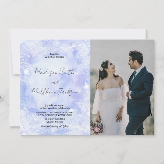 Convites para Casamento Azul Roxo com foto (Frente)