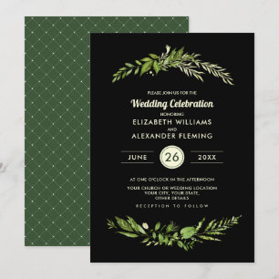 Convites para Casamento Botânico Preto Verde