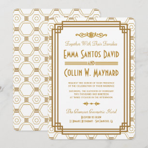 Convites para Casamento Branco em Art Deco