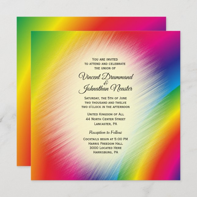 Convites para Casamento Bright Rainbow (Frente/Verso)
