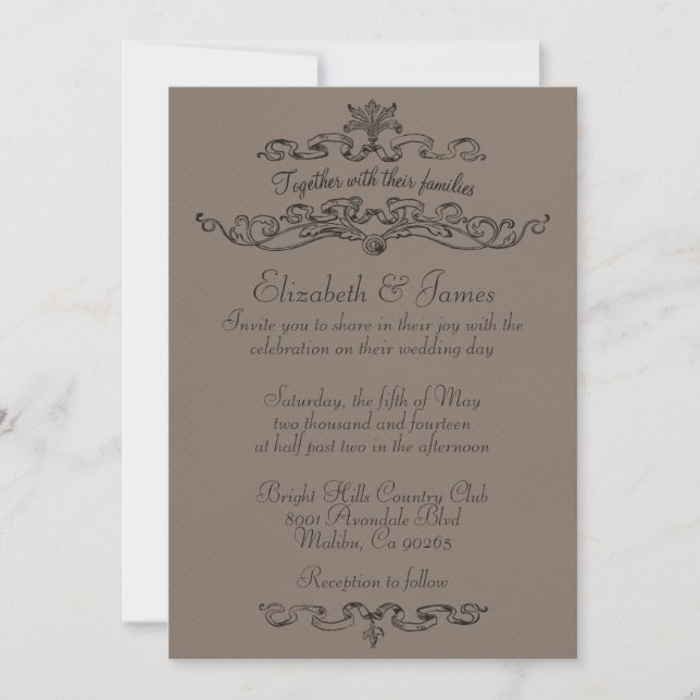 Convites para Casamento Castanho de Luxo Simples (Frente)