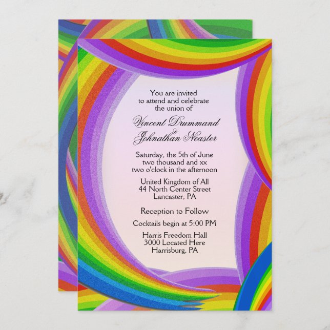 Convites para Casamento Chaótico do Arco-Íris (Frente/Verso)