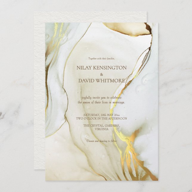 Convites para Casamento Chic Dourado com Tinta Álc (Frente/Verso)