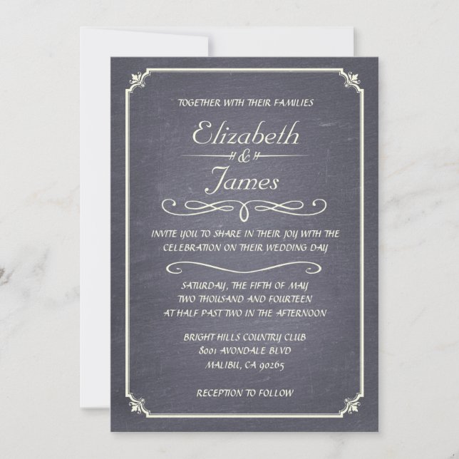 Convites para Casamento com Chalkboard de Prata (Frente)