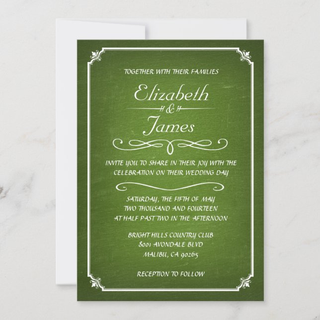 Convites para Casamento com Chalkboard Verde limão (Frente)