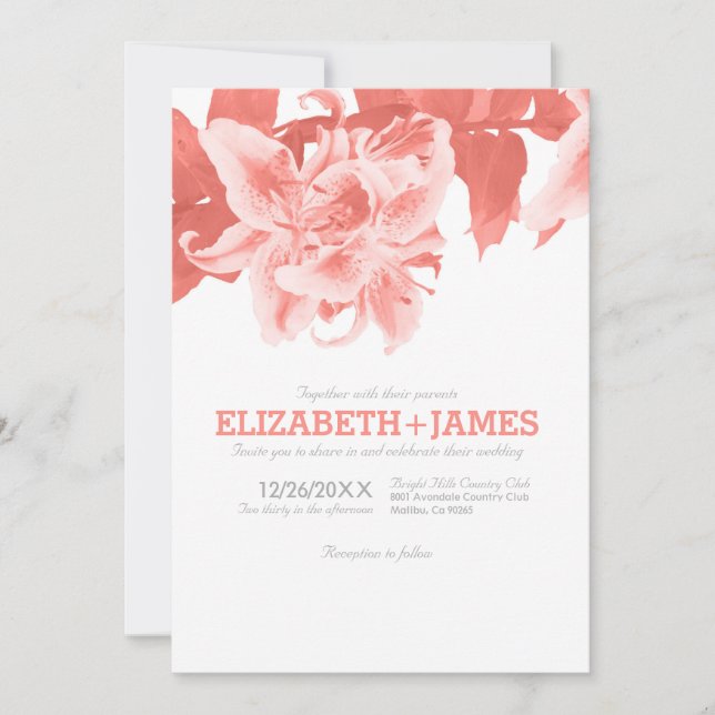 Convites para Casamento com Flor Coral (Frente)