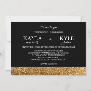 Convites para Casamento com Glitter Preto e Dourad