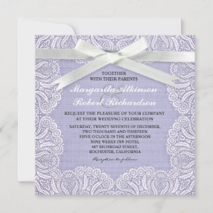 Convites para casamento com rendas brancas e burla