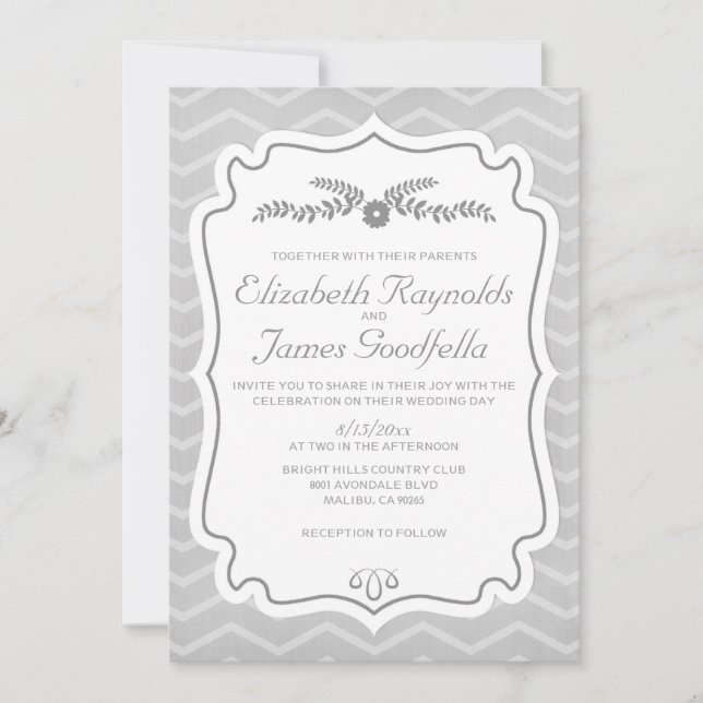 Convites para Casamento com Stripes de Chevron Pre (Frente)