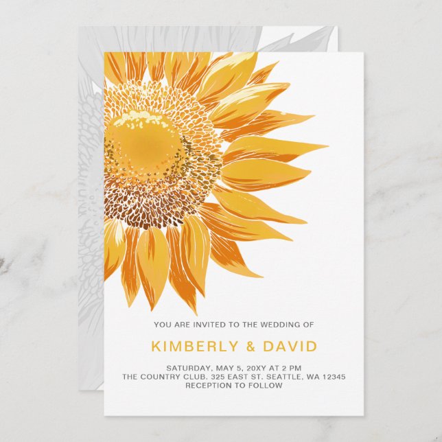 Convites para Casamento com SunFlower Moderno (Frente/Verso)