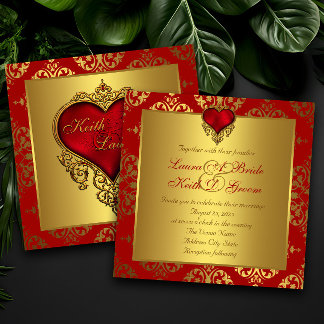 Convites para Casamento Coração Dourado e Vermelho