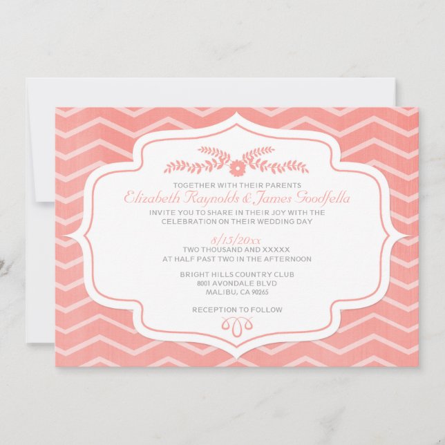 Convites para Casamento Coral Chevron (Frente)